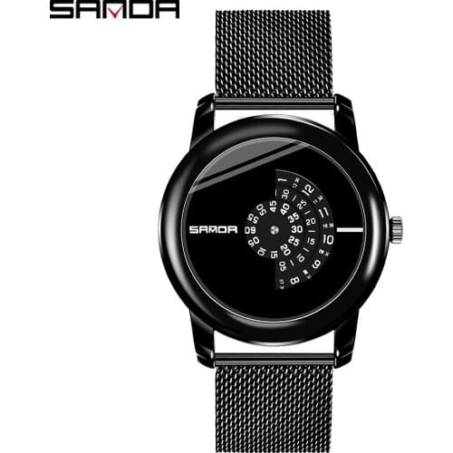 SANDA Charming Design Rotating Dial Men Watch Premium Steel Mesh Strap Quartz Movement Life Waterproof Relogio Masculino 1028