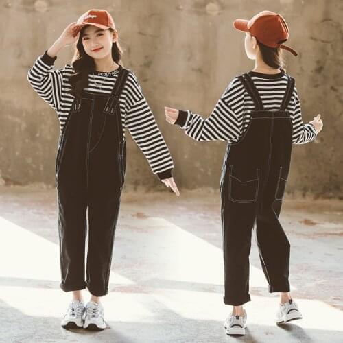 10 12 years Kids Girls Black Jumpsuits 2021 New Spring Autumn Long Pants for Teenage Girl
