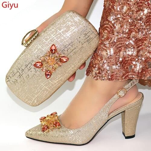 Doershow Newest Style African Matching Shoes And Bag Set Beautiful Design European Ladies Slipper And Bags Sets HYT1-28