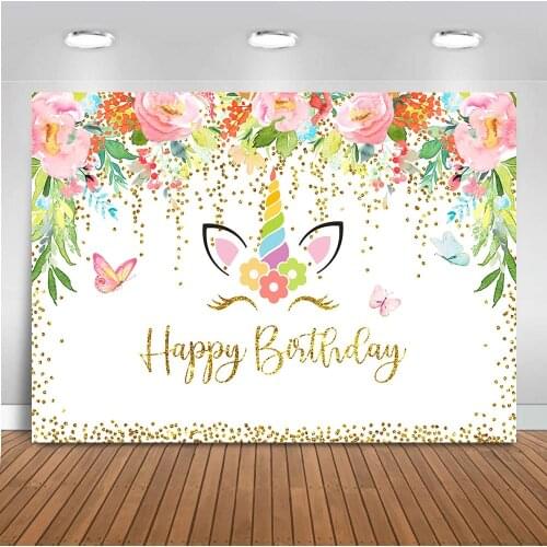 Happy Birthday Unicorn Backdrop for Photography Spring Flower Background for Photo Studio Party Decoration Banner Props 565