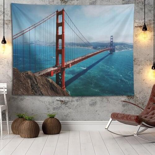 Hot Sale Custom High Quality Golden Gate Wall Hanging HD landscape 3D Printing Digital Printing Home Decoration Tapestry