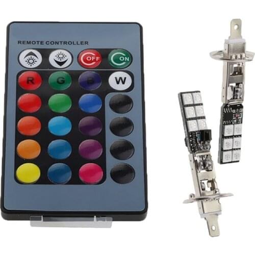 H1 H3 880 881 5050 LED 12SMD RGB Car Headlight Fog Light Lamp Bulb+Remote Control - H1