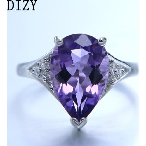DIZY Pear Shape 4.9CT Natural Purple Amethyst Ring 925Sterling Silver Gems Ring for Women Gift Wedding Ring Engagement Jewelry