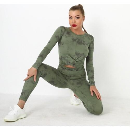 Yoga Set Women Seamless Camouflage Tops/Pants Fitness Sports Long Sleeve High Waist Gym Leggings Camo Fitness Suit Workout Sets