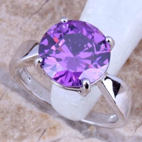 Good-Looking Purple Cubic Zirconia Silver Plated Womens Jewelry Ring Size 6 / 7 / 8 / 9 R0341