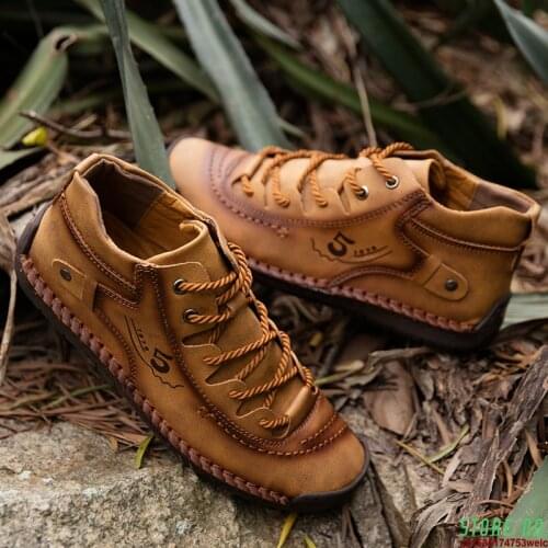 Hemmyi Men Hiking Shoes Comfortable First Layer Cowhide Leather Outdoor Sneakers Men Breathable Hiking Sports Boots Size 38-48