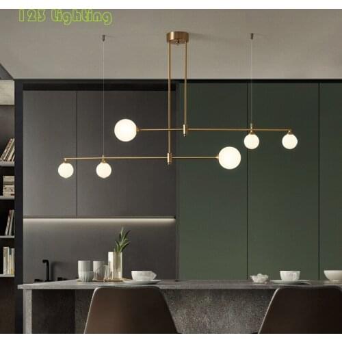 Minimalist White Glass Ball LED Chandeliers Restaurant Kitchen Bar Hanging Light Fixtures Gold Copper G9 Nordic Lamp Loft Deco