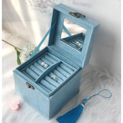 Fashion Velvet Jewelry Box Ring Earrings Organizer Casket Ear Studs Jewellery Display Packing Box Stand Holder Showcase 3 Plates