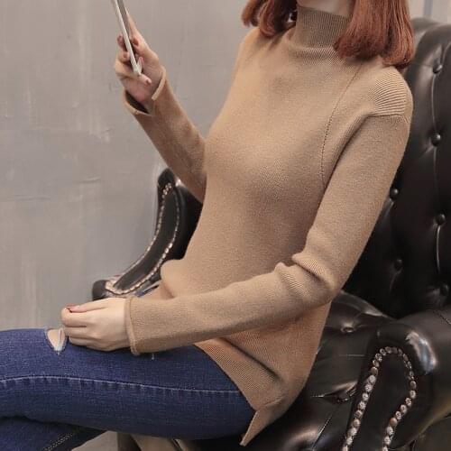 Fashion Women Pullovers Turtleneck Knit Shirt Long Sleeve Stretched Solid Sweater Tops 2020 Fall Winter Jumper