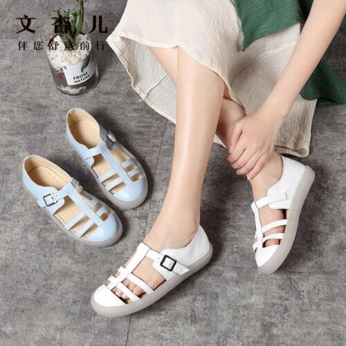 Womens Vulcanize Shoes Buckle Strap Buckle One word buckle Woman Genuine Leather Flats office Womens Female Moccasins Shoe