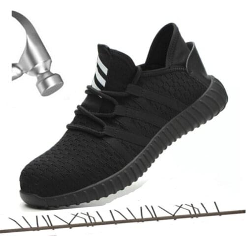 Men Boots Puncture-resistant Steel Toe Caps Work Shoes Safety Shoes Black Mesh Cloth Wear-resistant Breathable Mens Work Shoes