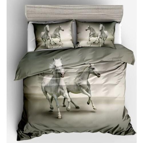 3D Galloping Horse Duvet Cover Sets,White Horses Running in Dark Sky,Bedroom Decorative 2/3pcs Bedding Set with Pillowcase