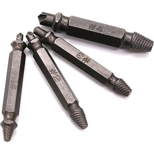 JETTING 4pcs Screw Extractor Drill Bits Guide Set Broken Damaged Bolt Remover Double Ended Damaged Screw Extractor 1# 2# 3# 4