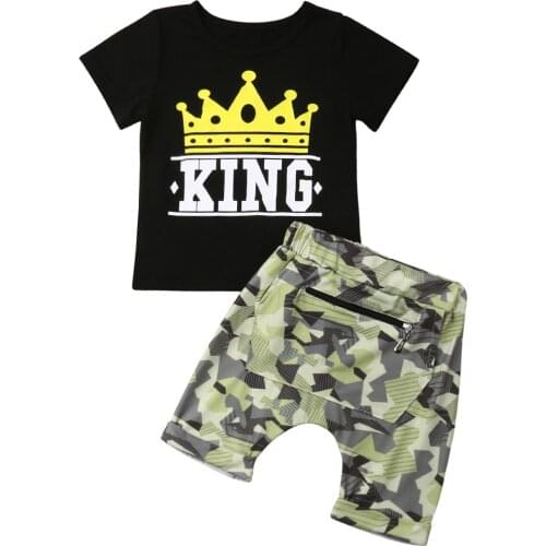 New Arrivels 2Pcs Toddler Kids Baby Boys Camo Casual Clothes Summer T-shirt Tops+Pants Outfits Set