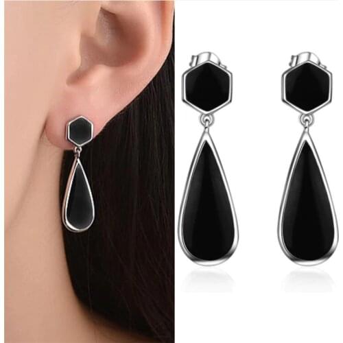 Everoyal New Fashion Lady 925 Sterling Silver Earrings Female Accessories Trendy Glaze Black Stud Earrings For Women Jewelry