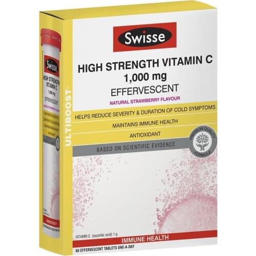 Original Swisse High Strength Vitamin C 60 Effervescent Tablets Support Immune Function Reduce severity Skin Health antioxidant
