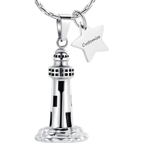 Lighthouse with Star Cremation Urn Necklace for Ashes Memorial Keepsake Pendant Charms Cremation Jewelry for Women Men
