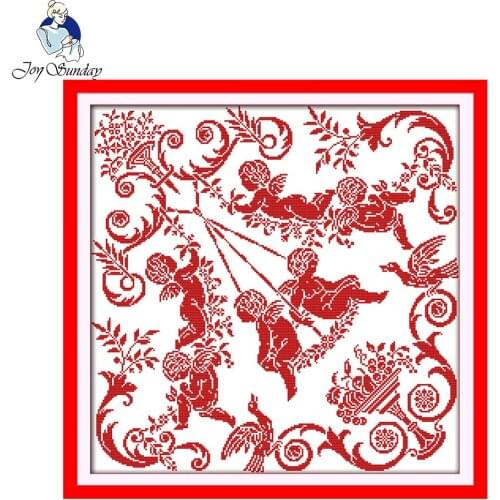 Joy Sunday The Swinging Angels Printed Canvas Counted Chinese Cross Stitch Kits Printed Cross-stitch Set Embroidery Needlework