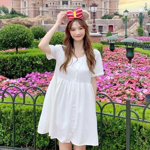 Net Red All-match Short Sleeve 2020 New Style Summer College Loose Western Slimming Skirt Fashion victorian sweet lolita