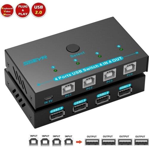 SGEYR 4 Port USB 2.0 Switcher KVM Switch Selector 4 Computers Sharing 4 USB Devices USB Peripheral Switch for Printer Mouse