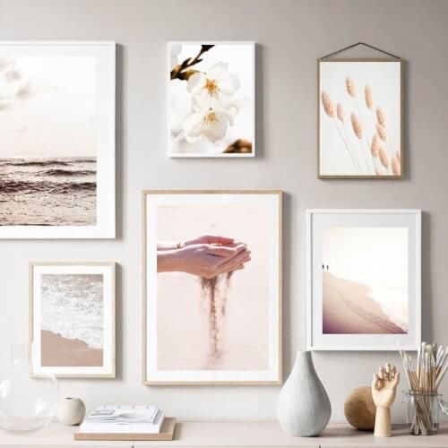 Nordic Posters and Prints Beach Flowers Cotton Grass Wheat Quote Wall Art Canvas Painting Wall Pictures for Living Room Decor