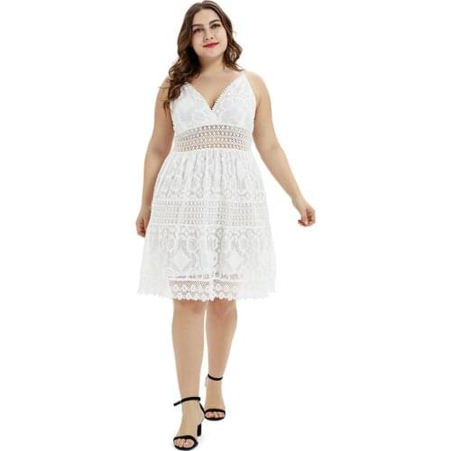 Sexy Hollow Out Elegant Dress For Wedding Party Lady Lace White Middle Dress Set Feminine Clothes Skirt Black Plus Size Halter