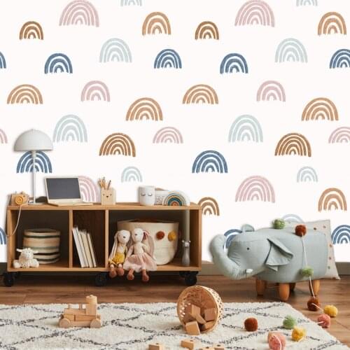 Modern 3d Wallpapers for Baby Kids for Living Room Nursy Silk Textured Walls Paper In Rolls Rainbow Shape Decorative Vinyl Mural