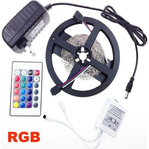 5m RGB 3528 LED strip DC12V Led light 300led not waterproof Light Flexible Ribbon Tape 24 Key controller +power adapter for home