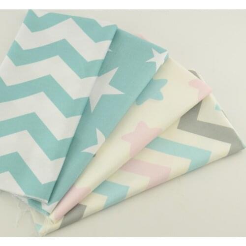 Teramila 4pcs/lot 40cm*50cm Stars And Wave Printed Cotton Fabric Tissue Quilting Meter To Patchwork Other Sewing Project