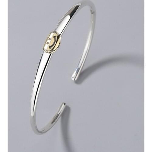 Vintage Retro 925 Silver Smile Face Bangles Women Classic Handmade Tibetan Silver Creative Open Cuff Bangles Jewelry