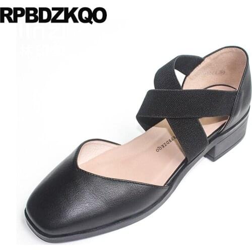 Mary Jane Handmade Women Large Size China Square Toe Elastic Satin Wedding Ballet Shoes Genuine Leather Ballerina Sandals Black