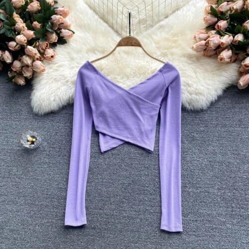 Woman tshirts sexy long sleeve t shirt for womens v-neck women tops solid color 2021 fashion clothing omighty hot top