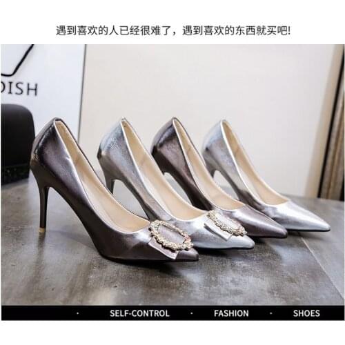 6888-12 Korean fashion pointed high heels diamond sun button single shoes net red sexy thin heel professional womens shoes