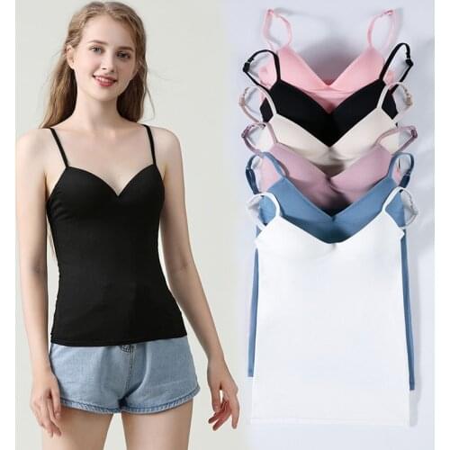 Sanderala Woman Modal Padded Lingerie Tops Sexy Sleeveless Women Vest V Wirefree Bra Fashion Sleepwear Crop Top Soild Underwear