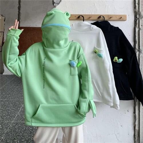 Women Frog Pullover Hoodie With Zip Hat Loose Hooded Casual Long Sleeves Sweatshirt Ropa Mujer Comfortable Sudaderas Con Capucha