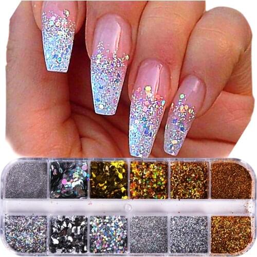 1Case Nail Glitter Powder Dust Iridescent Flakies Sequins Gold Silver Super Shining Paillette Nail Art Manicure Decoration JIT