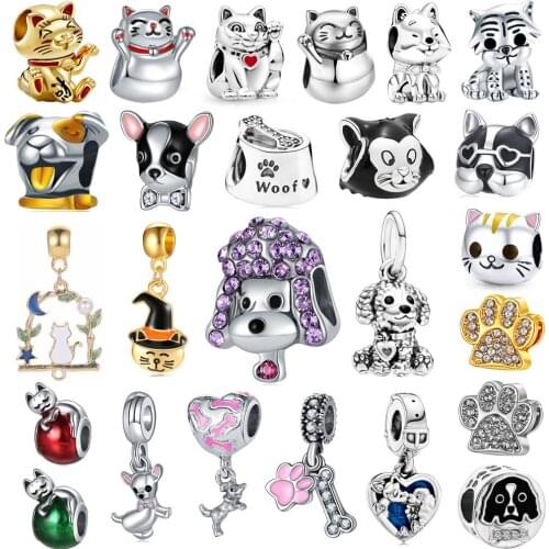 1Pcs Cute Animal Cat and Dog Footprint Pendant DIY Beads Fit Original Pandora Charms Bracelets Necklace Women Jewelry Gifts