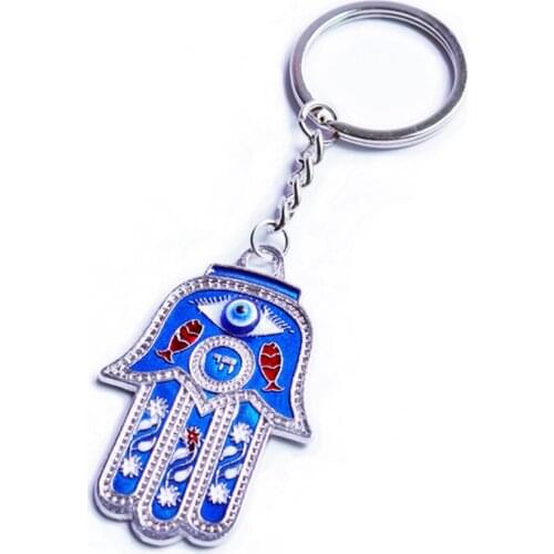 1PC Alloy Hamsa Hand Keychain Turkish Blue Eye Jewelry Fatima Dripping Palm Pendant