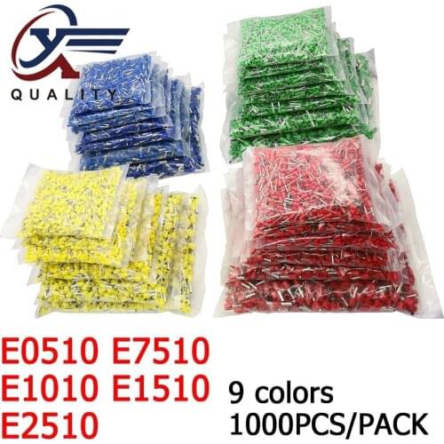 1000pcs/Pack E0510 E7510 E1010 E1510 E2510 Insulated Ferrules Terminal Block Cord End Wire Connector Electrical Crimp Terminator