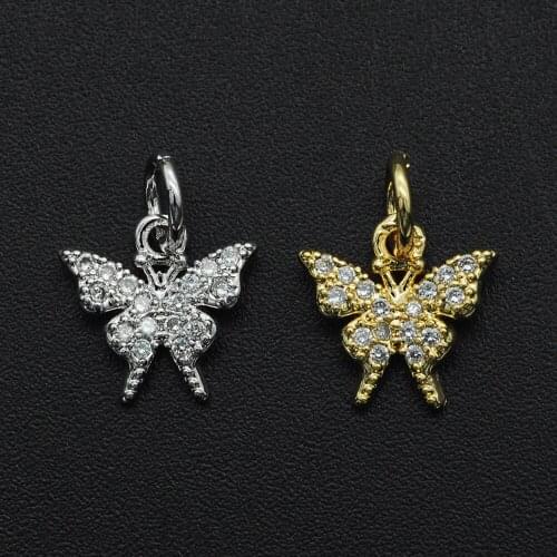 13x10mm 100% CZ Zircon DIY Jewelry Butterfly Charm Pendant Wholesale Jewellwery Finding Supplies Bracelet Making Charm