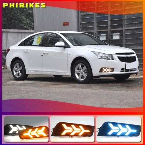 2PCS DRL Daytime Running Light fog lamp cover with yellow turn signal For chevrolet cruze 2009 2010 2011 2012 2013 2014