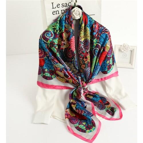2021 Summer Silk Square Scarf Head Wraps Female Neckerchief Women Bandana Print Fashion Lady Shawl Foulard Large Hijab 135x135cm