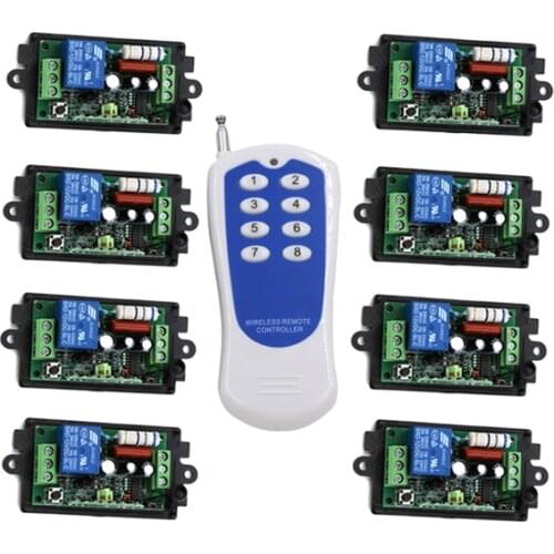 433mhz rf 1 transmitter and 8 receiver 110V 220v with code,1KM Long Distance Range RF Switch Customizable SKU: 5180