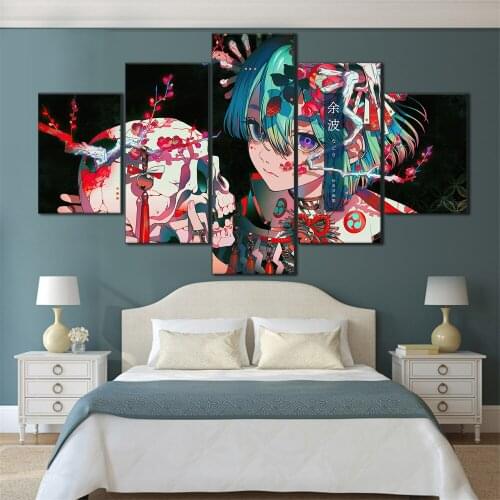 5 Pieces HD Canvas Painting Print Anime Beautiful Girl Picture For Modern Decorative Bedroom Living Room Home Wall Art Decor