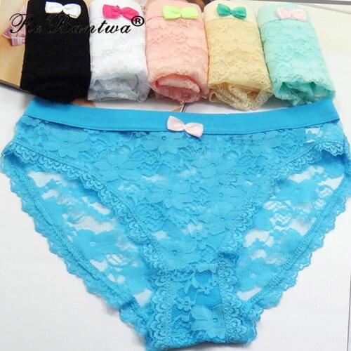 5pcs/set Lace panties Openwork Girl Transparent Underwear Knickers Sexy Ladies Bow New Lingerie Women Intimates Cute Lingerie