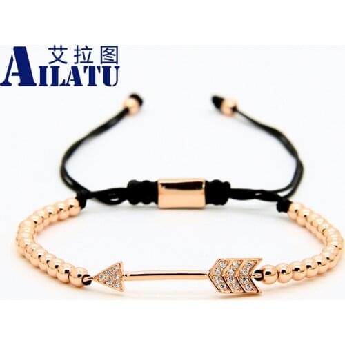 Ailatu Exquisite Ornament Artist Jewelry 4mm Advanced Plated Copper Beads CZ Love Arrow Macrame Bracelet Pulseira Hombres