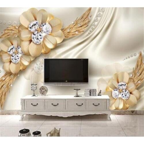 Beibehang Golden high-end diamond flower jewelry background wall custom wallpaper 3D mural photo home decoration painting