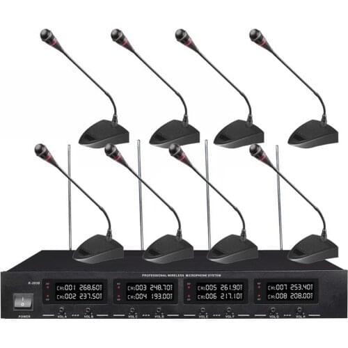 Host Sale Table Gooseneck UHF Wireless Desktop 8 Microphone Systems Press Conference Discussion Meeting Room 8 Mics MiCWL D2038