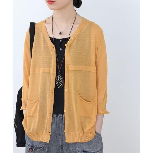 2021 Fashion Summer New Womens Air Conditioning Linen Knitted Loose Shawl Thin Cardigan Female Solid Color Sweater Tops L618