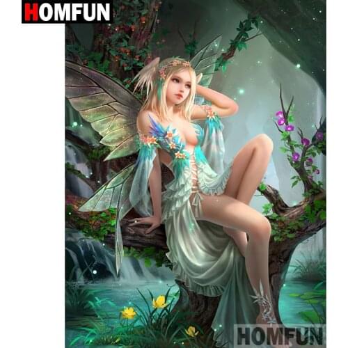 HOMFUN Art 5D Diy Diamond Painting "Butterfly elf" Diamond Pictures Cross Stitch 3D Rhinestone Embroidery Decor A00365